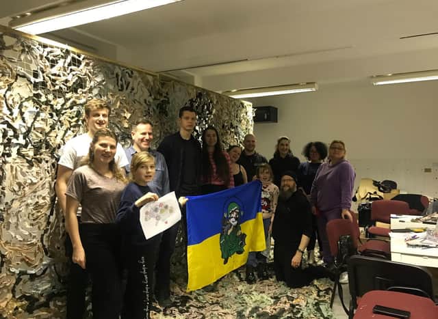 Volunteers from the Edinburgh Spiders meet up each week to make camouflage nets for the Ukrainian army
