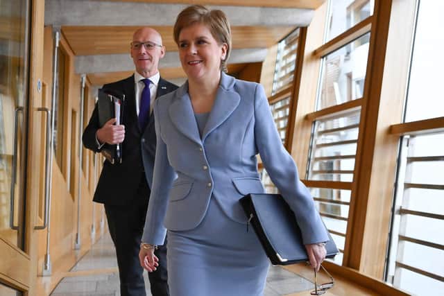 Nicola Sturgeon, seen with John Swinney in Holyrood, at the Scottish Parliament. Picture: Jeff J Mitchell/Getty Images