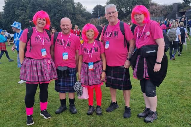 Nola Milne & colleagues from Asda Galashiels at the Kiltwalk for Tickled Pink