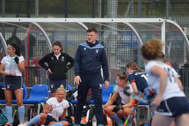 Sean Hadfield urging his team on from the dugout at Peffermill on Saturday. Picture: Nigel Duncan