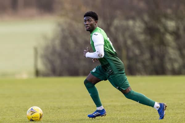 Joao Balde in action for Hibs' development team against Huddersfield in February. Picture: Hibernian FC