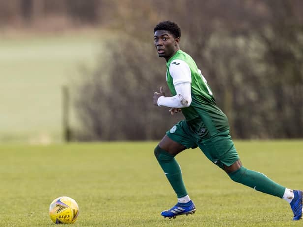 Joao Balde in action for Hibs' development team against Huddersfield in February. Picture: Hibernian FC