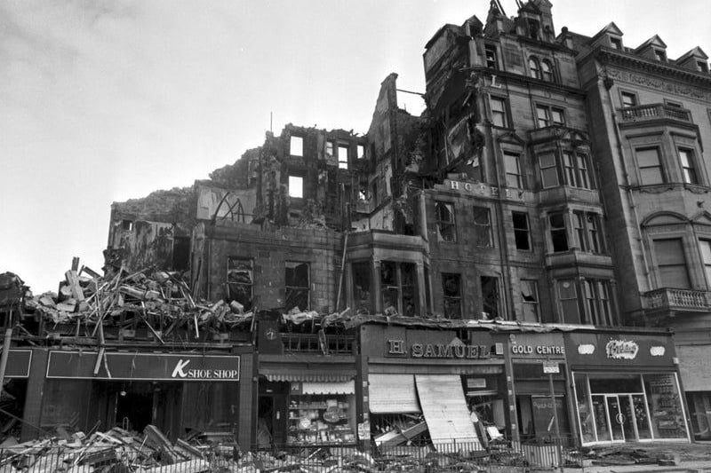 In June 1991, a terrible fire at the Palace Hotel resulted in a prominent corner of Edinburgh city centre being torn down. The building on the corner of Princes Street and Castle Street was replaced in 1995 by a new office and retail block.