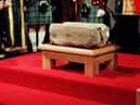 File photo of the Stone of Destiny, in the Great Hall in Edinburgh Castle. The Stone of Destiny will be moved from Edinburgh Castle to London for the coronation of the new King. Queen Elizabeth II's throne sat anove the stome when she was crowned in 1953 at Westminster Abbey. The historic artefact was returned to Scotland more than quarter of a century ago, but will be moved down to London for the ceremony.