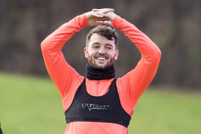 Craig Halkett is all smiles at training today as Hearts prepare to take on Celtic at Tynecastle tomorrow