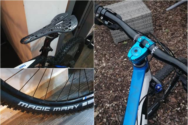 Some of the customised features on the mountain bike.