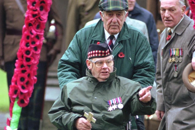 Old soldiers at the Remembrance Garden in Edinburgh's Princes Street Gardens, November 1992.