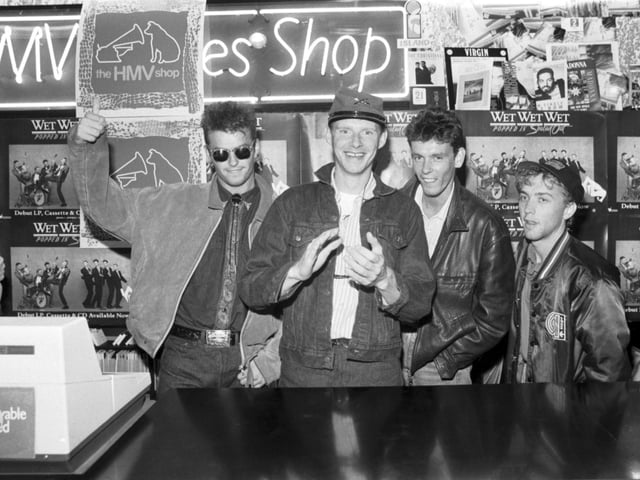 Scottish band Wet Wet Wet visited the HMV shop on Princes Street to sign records. Year: 1987