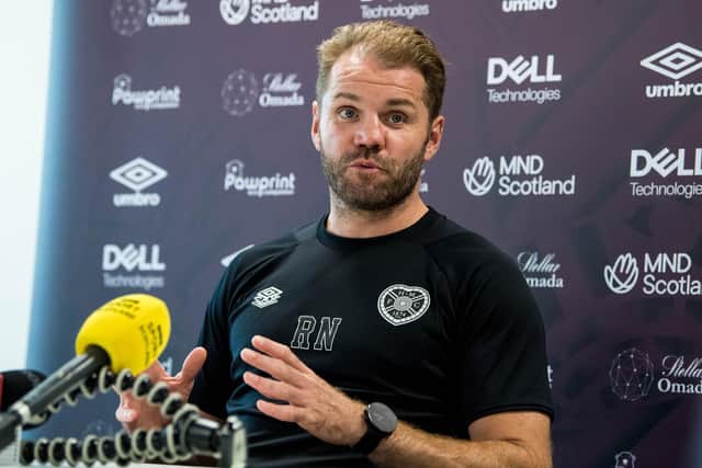 Hearts head coach Robbie Neilson speaks to the press on the eve of the Scottish Premiership season. Picture: SNS