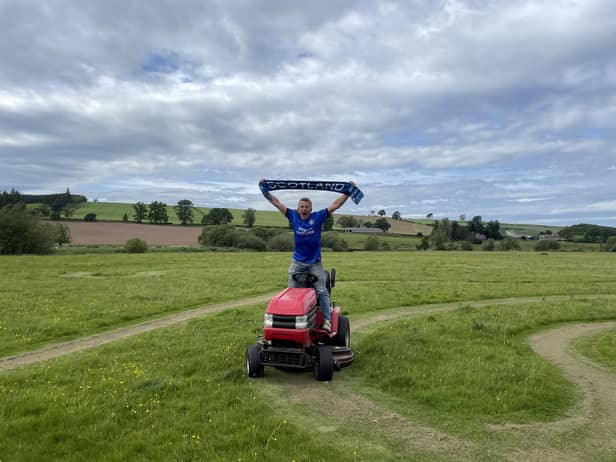 Scotland fan John Henderson created the largest ever map of Scotland in a field near Jedburgh, Scottish Borders. (Credit: SWNS)
