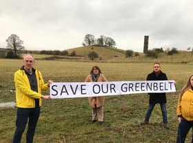Kevin Lang and colleagues protesting over plans to build on greenbelt land at Cammo
