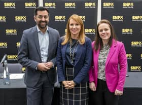 SNP leadership candidates Humza Yousaf, Kate Forbes, right, and Ash Regan (Picture: Jane Barlow/pool/Getty Images)