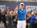 Louise Duncan acknowledges the applause on the 18th green during the AIG Women's Open at Carnoustie. Picture: Andy Buchanan/AFP via Getty Images.