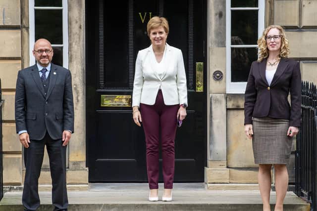 Patrick Harvie and Lorna Slater with Nicola Sturgeon: the Greens are now in government (Picture: Lisa Ferguson)