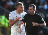 Hibs defender Ryan Porteous being sent off by referee Alan Muir against Aberdeen at Pittodrie.