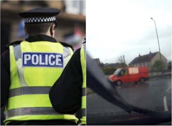 Dash-cam footage shows a red van apparently travelling the wrong way around a roundabout before entering the wrong side of Calder Road.