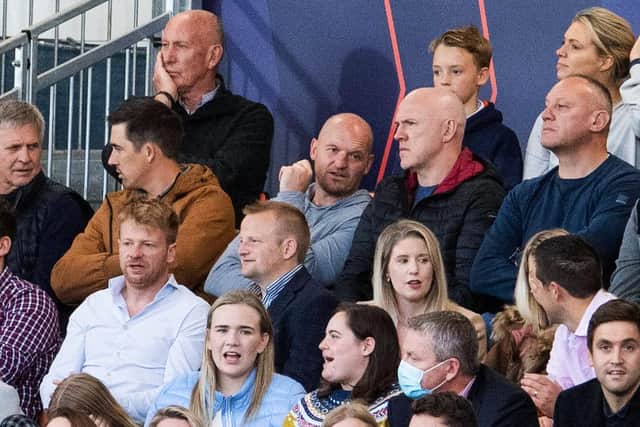 Scotland head coach Gregor Townsend, centre in grey top, was an interested spectator as Edinburgh beat Scarlets 26-22. Picture: Ross Parker/SNS