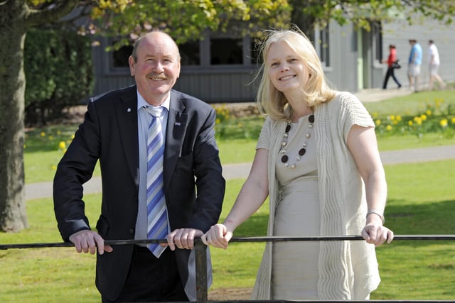 Mandy Exley, principal of Jewel and Esk College pictured with Brian Lister, principal of Stevenson College, ahead of the Edinburgh College merger in 2012.