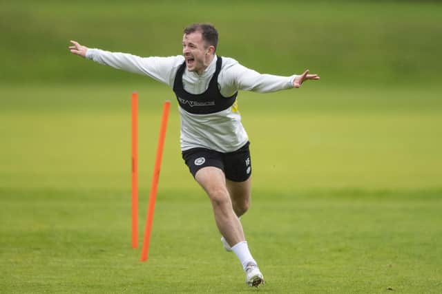 Andy Halliday enjoys a light-hearted moment at Hearts training ahead of the Fiorentina tie.