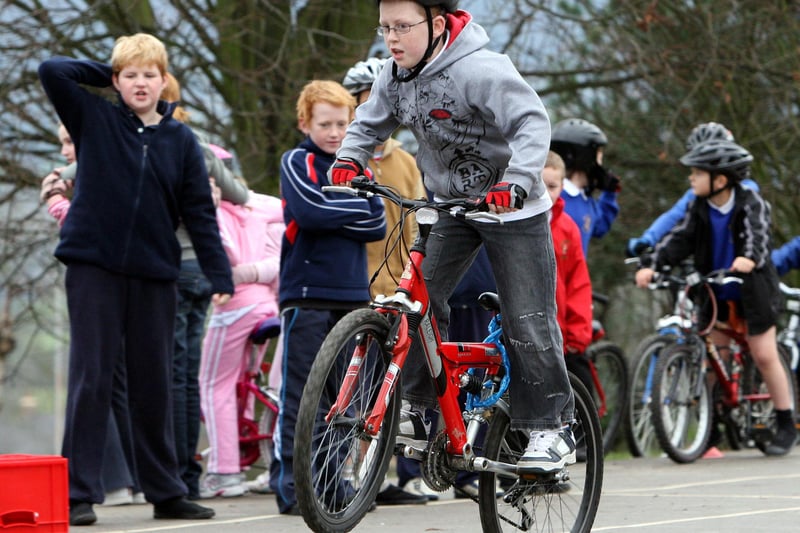 George Burston, a pupil at South Darley Primary School, shows confidence at the inter-schools cycling skills tournament at All Saints Junior School in 2007.