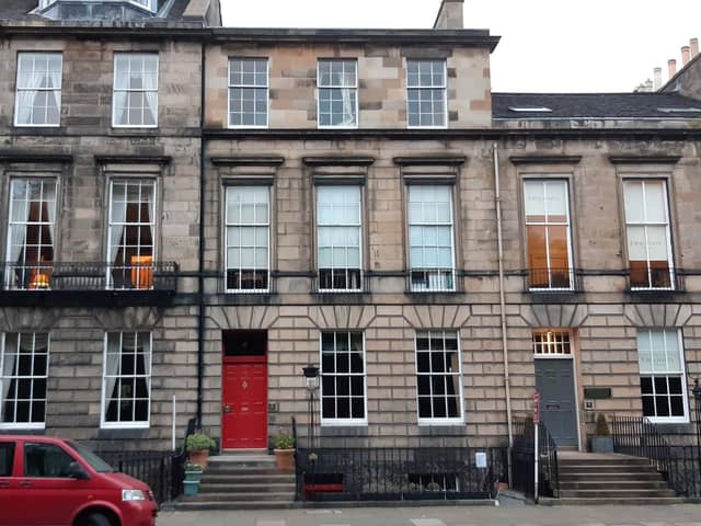 Robert Louis Stevenson (1850-94) was born at 8 Howard Place on Inverleith Row but the family moved soon afterwards to 1 Inverleith Terrace and then to 17 Heriot Row (pictured) in the New Town. He was often ill as a child and it is said that looking out from the house into Queen Street Gardens, just across the road, he saw a small pond with a little island in the middle, which inspired him to write Treasure Island. He studied at Edinburgh University and qualified as an advocate but never practised law.  He spent a lot of time abroad, often for his health, and finally settled in Samoa, where he died.