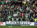 Hibs fans packed out the away end at Tynecastle Park on Saturday. Picture: SNS
