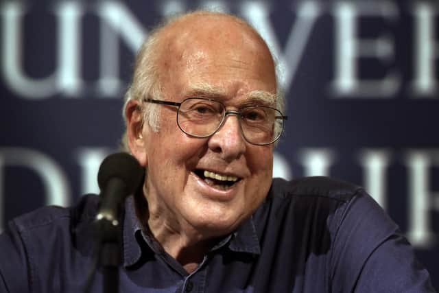 Nobel Prize-winning scientist Professor Peter Higgs speaks to the media at a press conference in Edinburgh after being awarded the Nobel Prize for Physics.