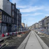 The extension of the tram line from the city centre to Newhaven goes through the heart of Leith Walk.  Picture: Andrew O'Brien.