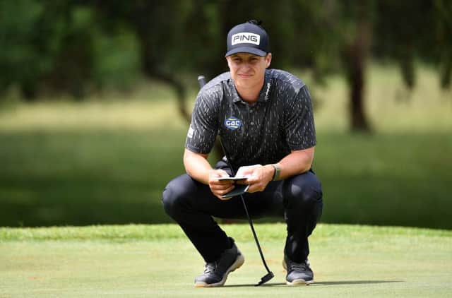 Calum Hill lines up a putt on the 11th hole during the final round of the Kenya Savannah Classic at Karen Country Club in Nairobi. Picture: Stuart Franklin/Getty Images.