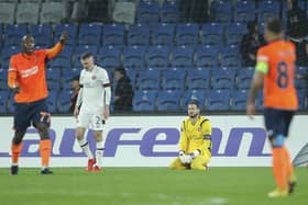 Hearts goalkeeper Craig Gordon sits on the ground after his mistake led to Basaksehir's Serdar Gurler scoring his side's second goal. Picture: AP