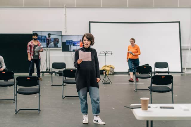 Taqi Nazeer, Hannah Donaldson, Gabriel Quigley in rehearsals for The Enemy. Picture: Mihaela Bodlovic