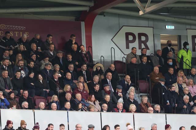 The Hearts board in the directors' box at Tynecastle Park.