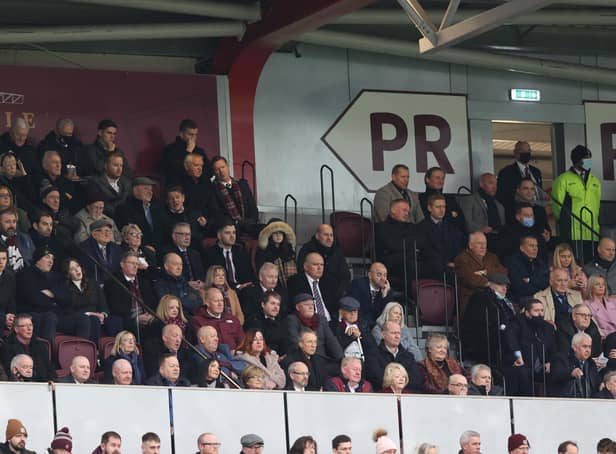 The Hearts board in the directors' box at Tynecastle Park.