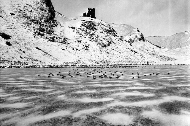 St Margaret's Loch in Holyrood Park - frozen over in February 1972.