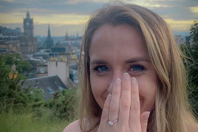 Natasha Kappella and her partner Ian McWilliam have said they are ‘really grateful’ after two Australian strangers captured their engagement on Calton Hill in Edinburgh (Photo: Natasha Kappella).