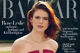 Rose Leslie on the front cover of the June issue of Harper's Bazaar UK.