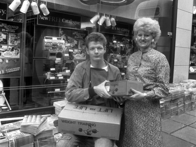 One of the first customers at the new Argos catalogue shop on North Bridge, Edinburgh, just opened in September 1985.