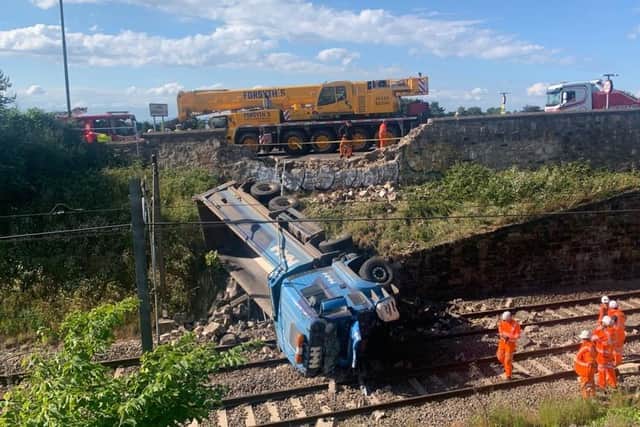 The aftermath on the rail line at Wallyford. Picture/video Andy O'Brien