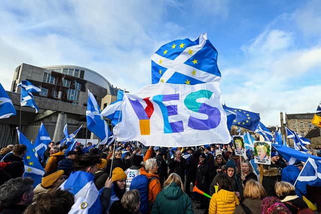 Independence supporters outside the Scottish Parliament in February 2020 (Picture: Andy Buchanan/Getty Images)