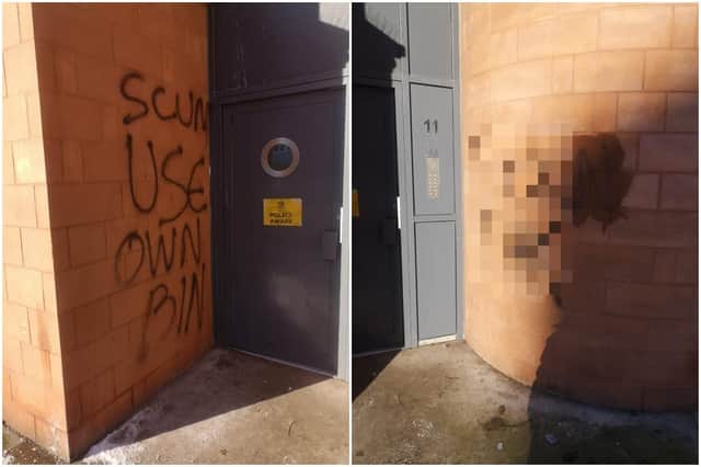 Racist graffiti spotted on Cables Wynd in Leith since Saturday picture: JPI Media