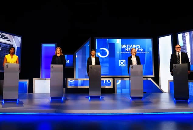 Kemi Badenoch, Penny Mordaunt, Rishi Sunak, Liz Truss and Tom Tugendhat take parts in a television debate during the Conservative party leadership contest (Picture: Victoria Jones/PA)