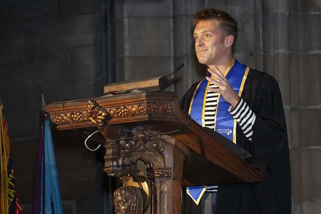 Paolo Nutini gives speech at ceremony.