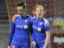 Becky Galbraith (left) who got the only goal of the game next to Hannah Jordan (right). Credit: Spartans Women Facebook