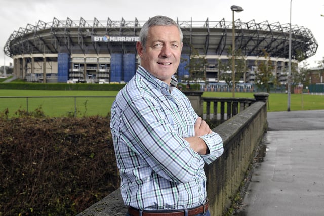 Former Scotland and British Lions rugby captain, Gavin Hastings OBE pictured with Murrayfiled Stadium in the background. He is widely regarded to be one of the best ever Scottish rugby players with 61 caps won for Scotland, 20 while he was captain.