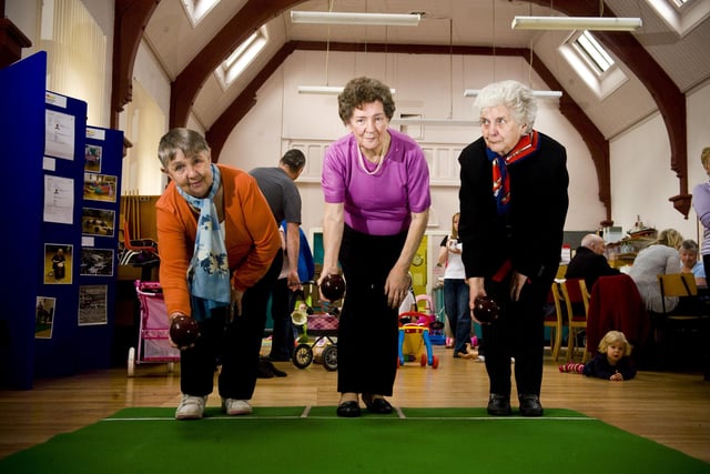 Members of the Bowls club Betty Paton, Phyllis Robertson and Margret Blackwood at Gorgie War Memorial in 2010.