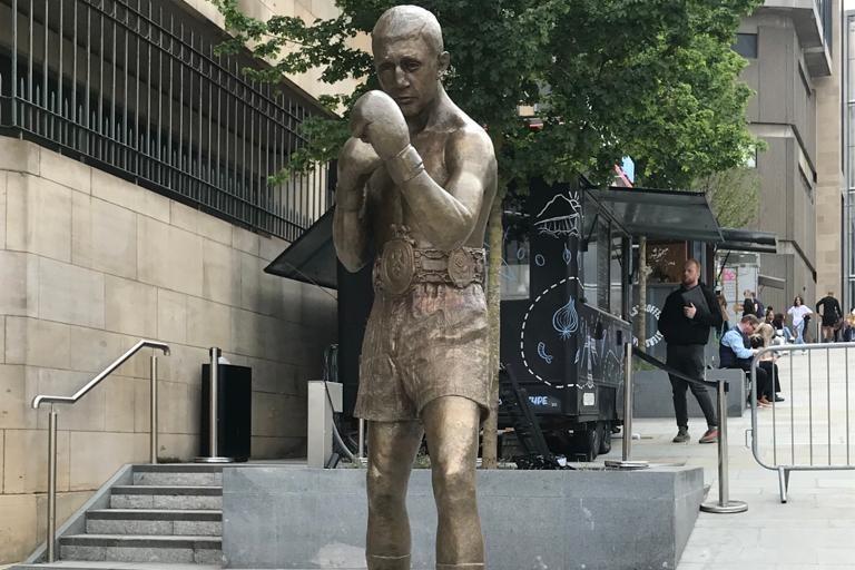 The statue of Edinburgh boxing legend Ken Buchanan stands proud outside St James Quarter next to Leith Street.