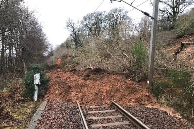One of the two landslips between Ardrossan and Largs. Picture: Network Rail Scotland