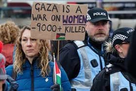 Protesters during a pro-Palestine rally in Edinburgh organised by the Scottish Palestine Solidarity Campaign, calling for a ceasefire in the conflict between Israel and Hamas.  Photo: Jane Barlow/PA Wire