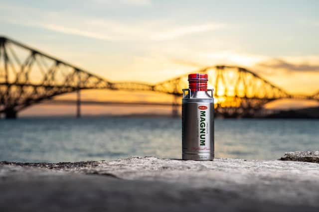 Magnum is a fusion of single malt whisky and cream. It is contained in a unique, stainless steel flask, which is designed to be reusable and recyclable.