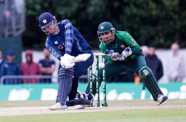 Scotland's Michael Leask in T20 action against Pakistan in June 2018 Photograph: SNS
